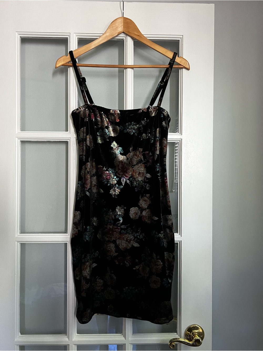 Rue21 Black Velvet Floral Slip Dress with Metallic Rose Accents
